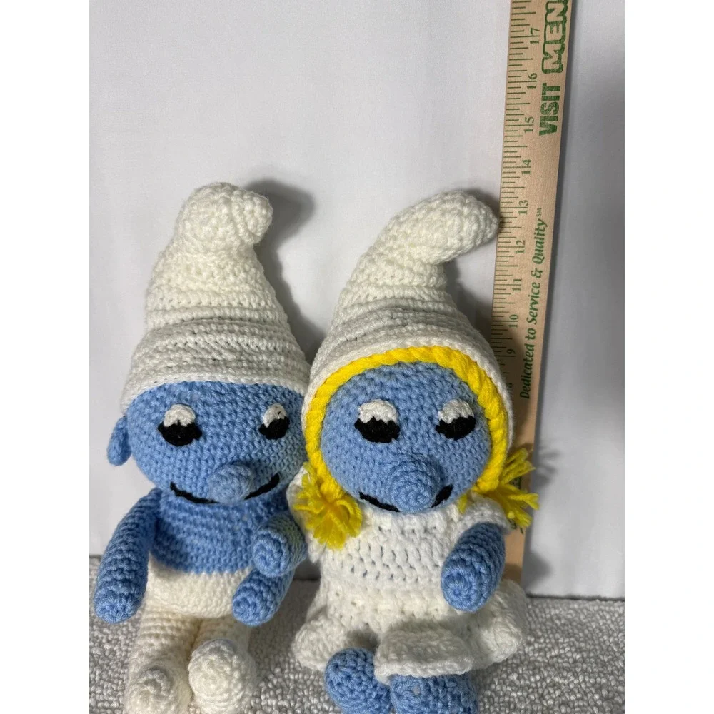 Vintage Crochet Smurf and Smurfette Handmade‎ Blue White Smurf 15